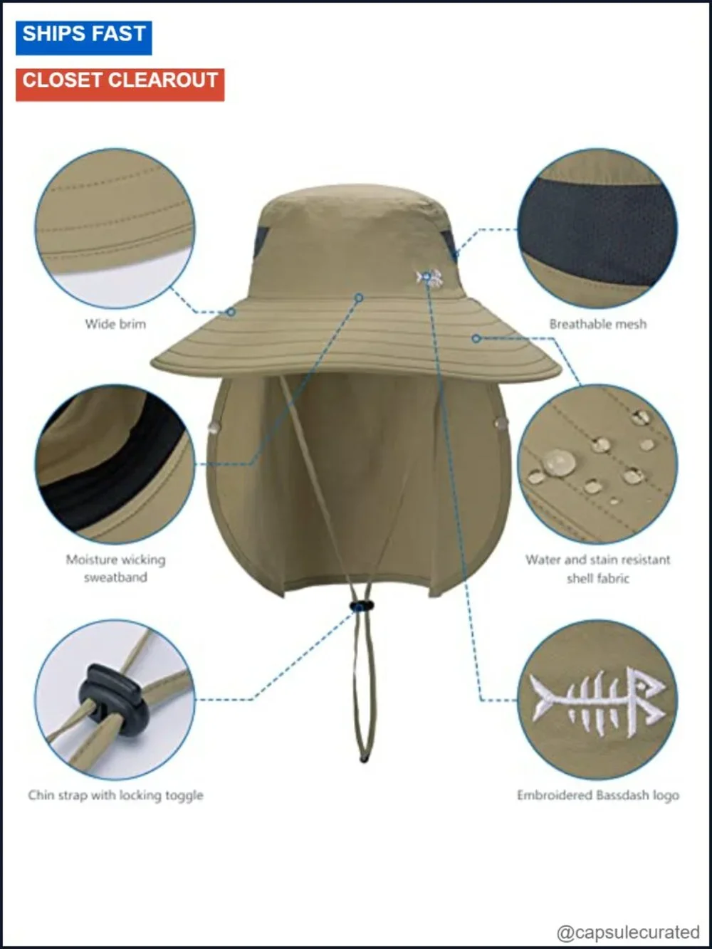 UPF 50+ Sun Hat Wide Brim with Removable Face Cover Neck Flap